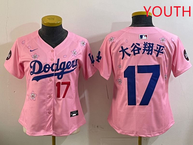 Youth Los Angeles Dodgers #17 Ohtani Pink Sakura Edition 2025 Nike MLB Jersey style 8